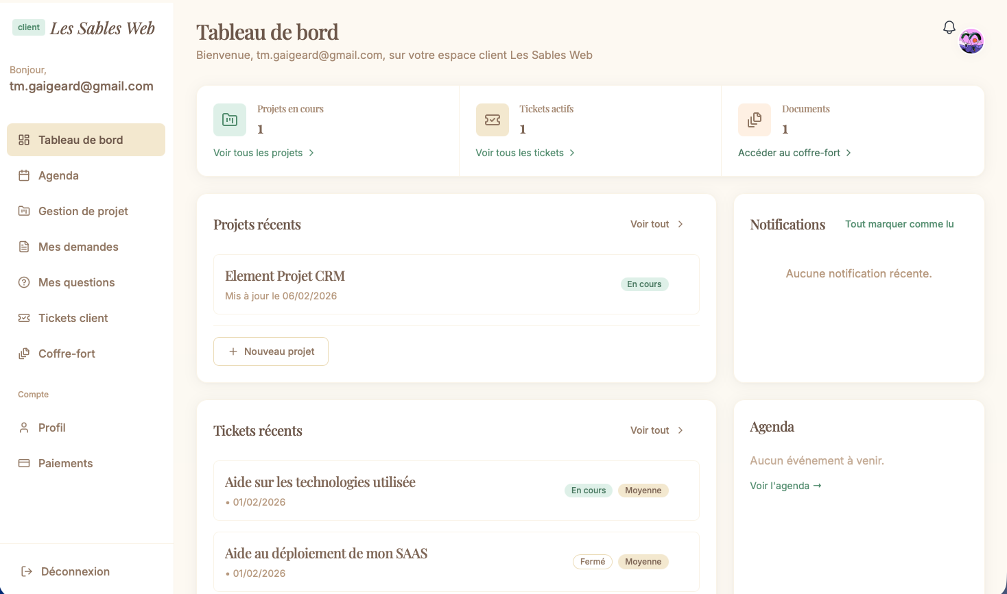 Application web métier React/Supabase